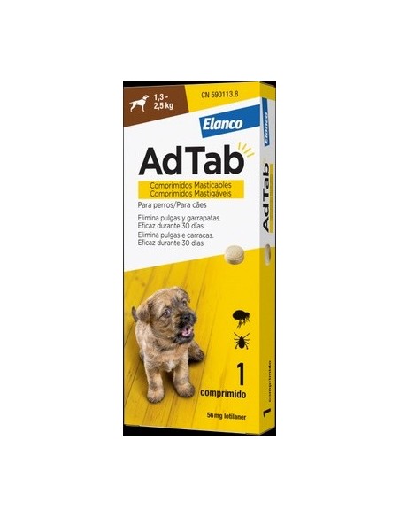 AdTab Comprimido Masticable Antiparasitarios Perros 1,3 - 2,5 Kg.