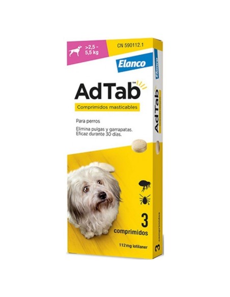 AdTab Comprimido masticable Antiparásitos Perros 2,5 - 5,5 Kg.