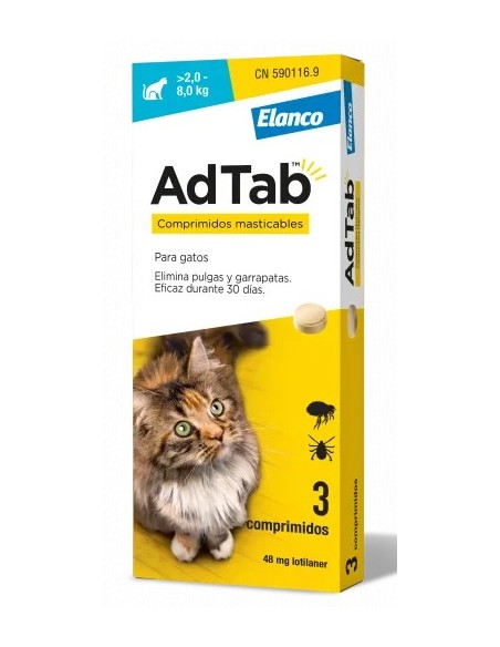 AdTab Comprimido Masticable Antiparasitarios Gatos 2 - 8 Kg.